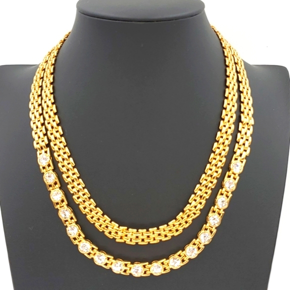 Ann Taylor Gold Tone Mesh & Crystal Necklace - Picture 4 of 7